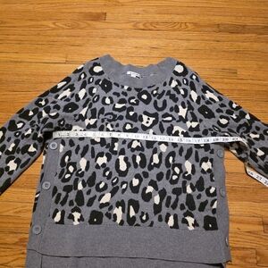 Stella & Dot Gray, Black & Cream Leopard-Print Button-Side Sweater